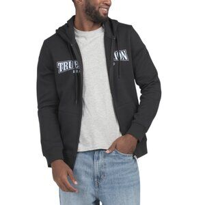 TRUE RELIGION Jet Black Brushed Zip Hoodie With Back Logo Detail